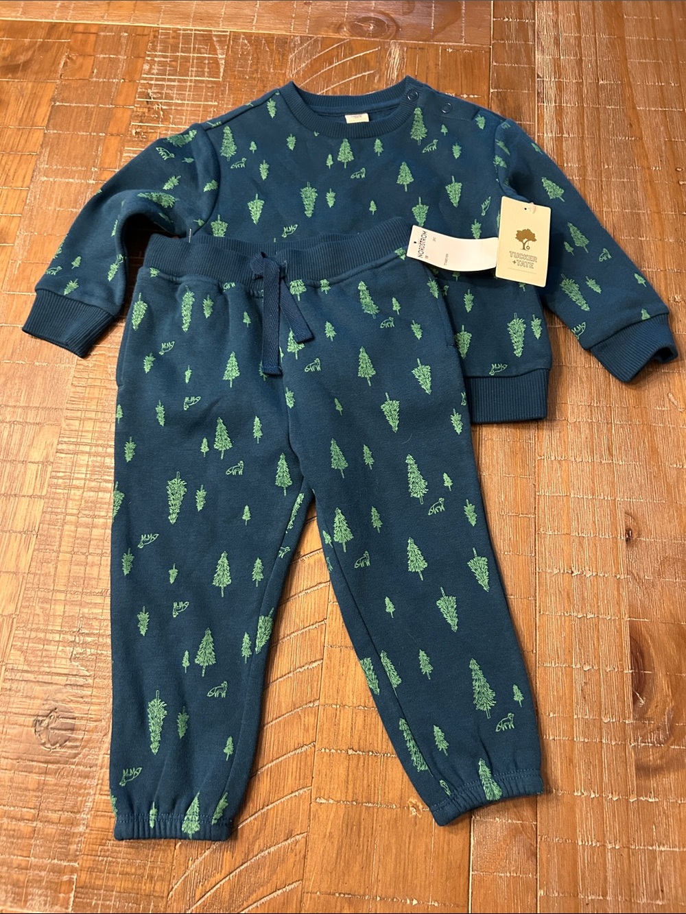 Tucker + Tate Navy and Green Tree-Print Toddler Pajama Set